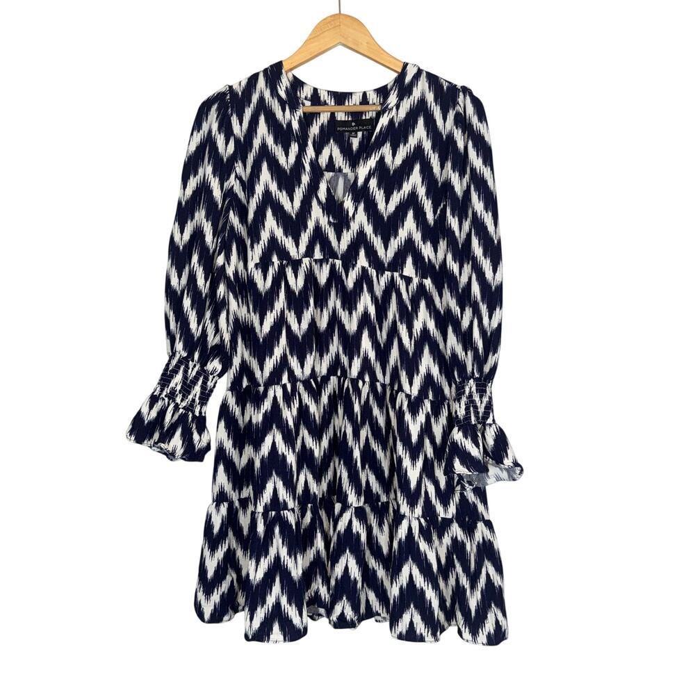 Tuckernuck Pomander Place Ikat Kenzo Swing Dress Navy Blue Short Womens Medium - Picture 2 of 10
